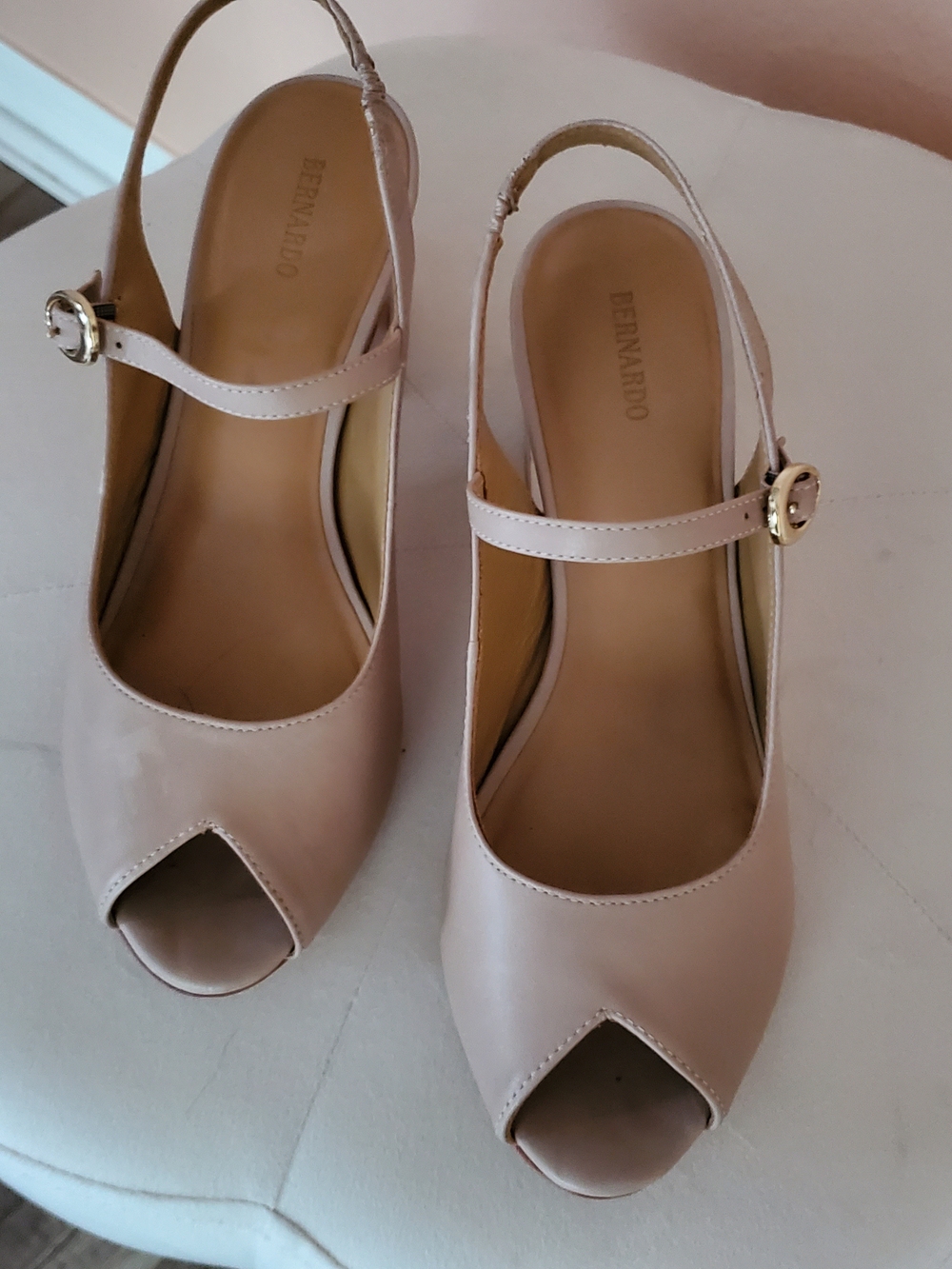 Bernardo Women's Nude Peep-Toe Slingback Heels 9